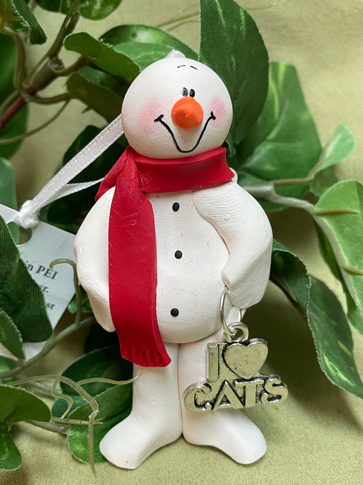 I Love Cats Snowman Ornament