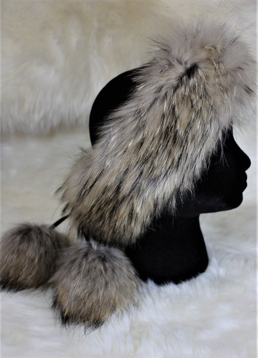 Fur Headbands - With Pom Poms Beige