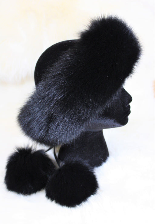 Fur Headbands - With Pom Poms Black