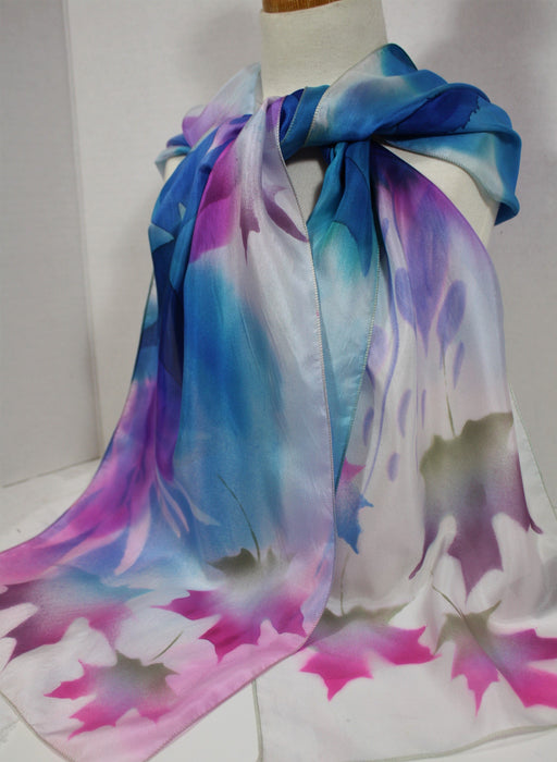 Blue and Purple Scarf with Maple Leaf Motif