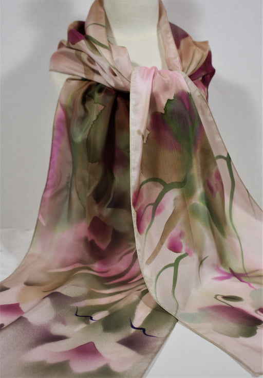 Green and Purple Scarf with Flower Motifs