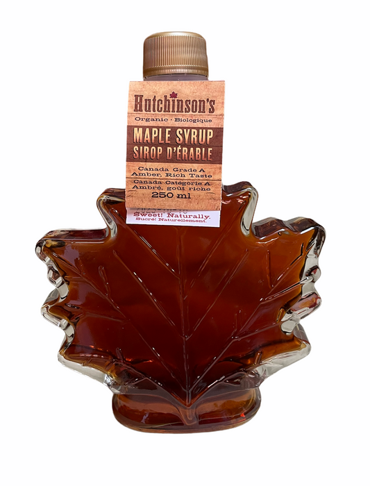 Organic Maple Syrup in Maple Leaf Glass Bottle - 250mL