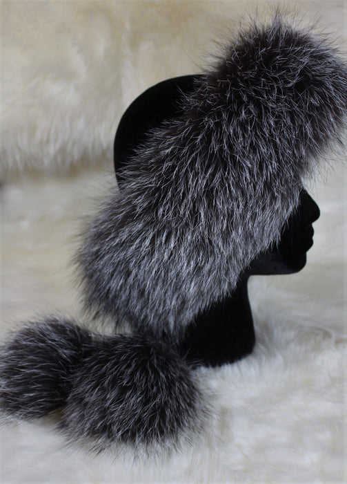 Fur Headbands - With Pom Poms Indigo