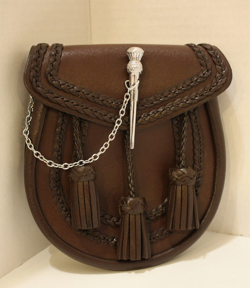 Leather Sporran with Pewter Spike - Brown