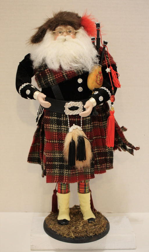 Santa Clause Figure in Red-Charcoal Tartan with Fur Hat