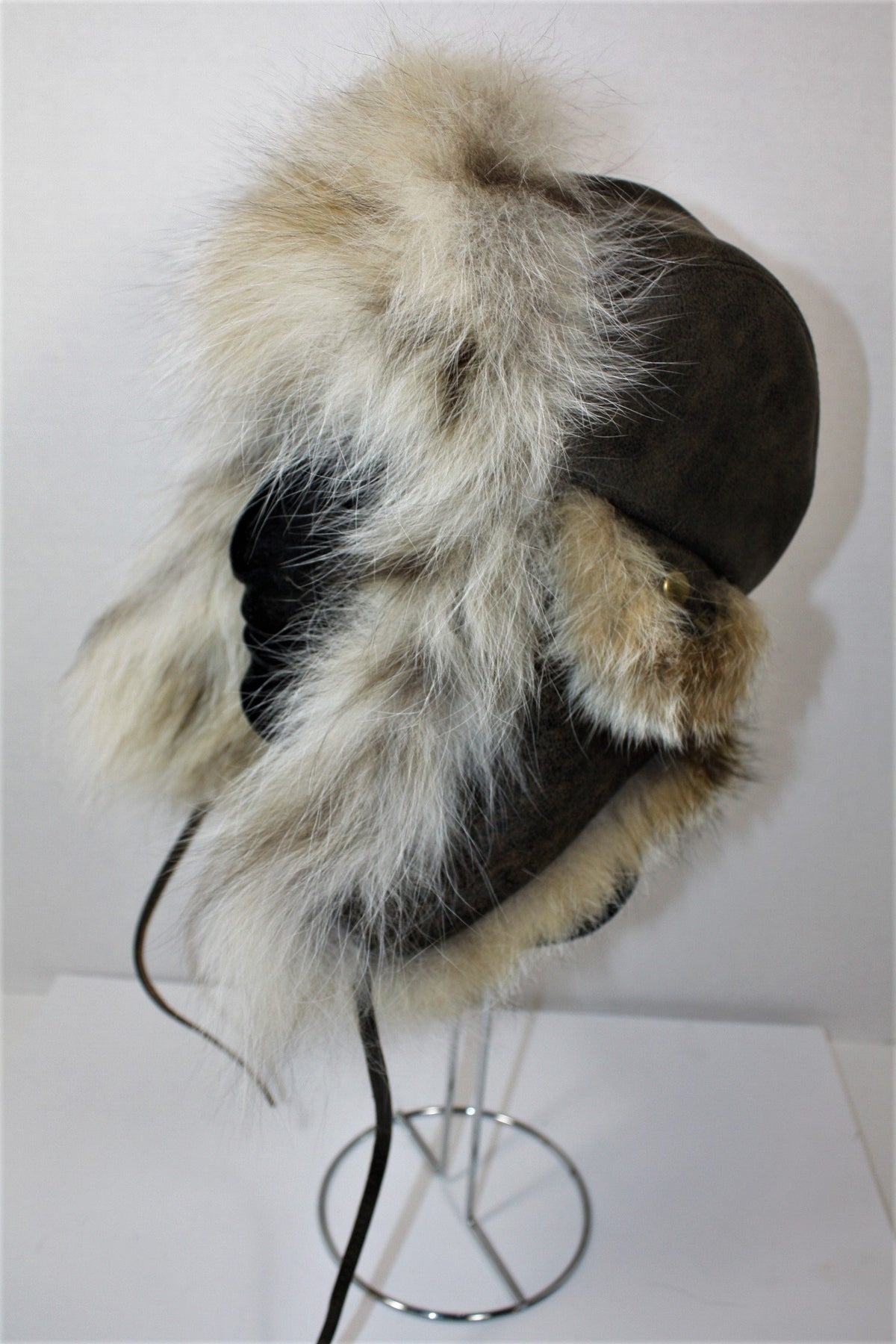 Vintage Fourrures Audet Hat One Size Adult Adjustable Leather & Fur Winter Hat bandeau-classique-brun-  main image 3